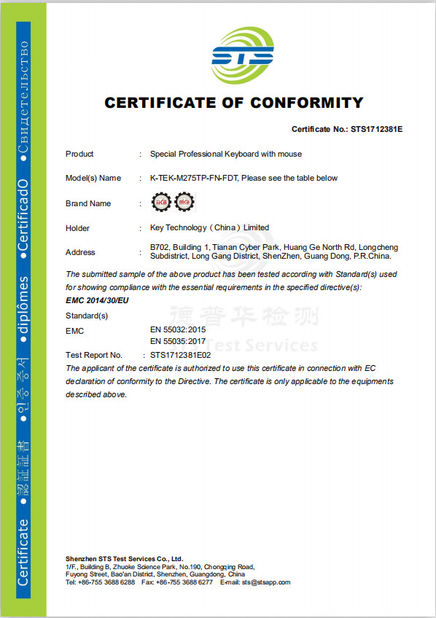 Porcellana Key Technology ( China ) Limited Certificazioni